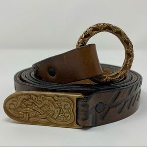 Leather Ogham Ring Belt Bronze Celtic Viking Tip